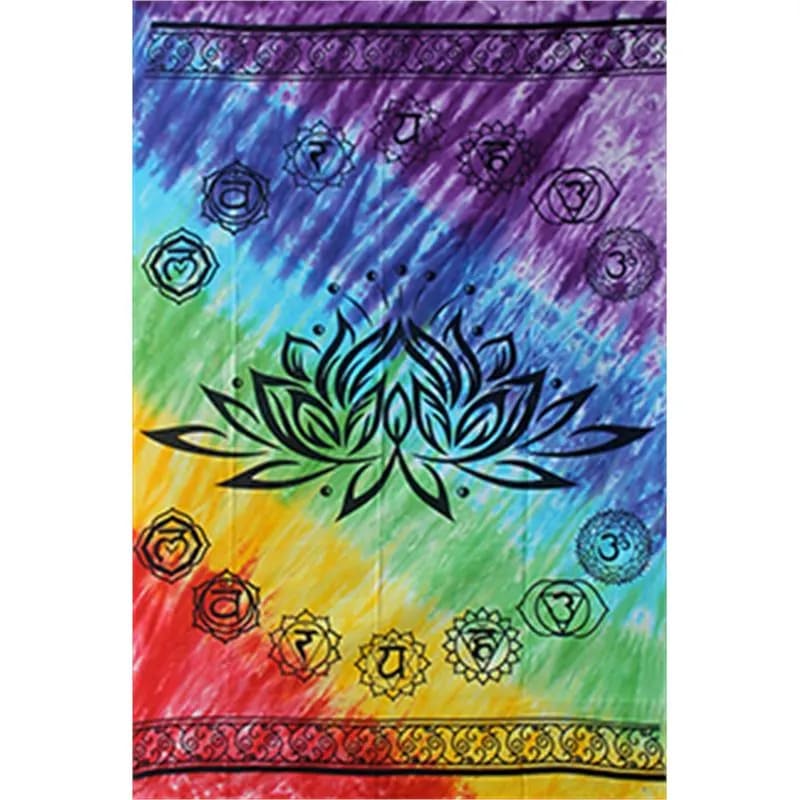 Wandteppich Lotus mit den 7 Chakren - Multicolor - Batik Tuch Sarong Strandtuch…