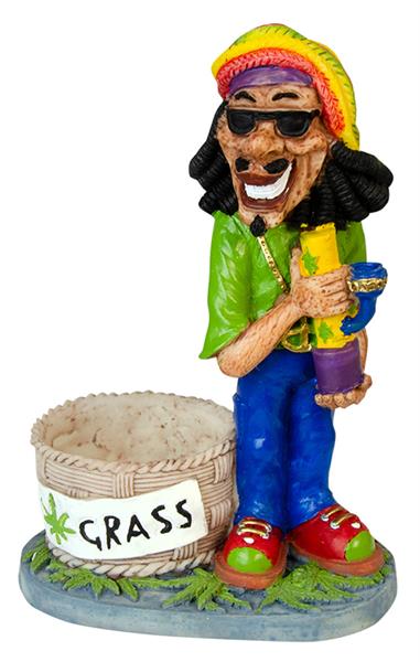 Polyresin ashtray figurine "Rastaman with Bong & Basket", 16cm