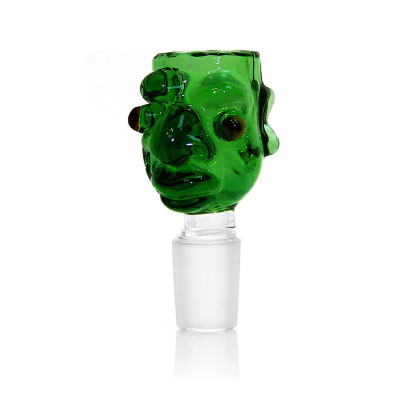 Steckkopf aus Borosilikatglas in 14,5er Schliff, Monster grün mit Einlegesiebe