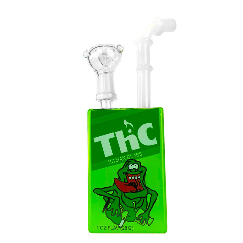 Juice Glass Bong Cartoon THC Slimer H. 19cm - Glaspfeife mit Siebe