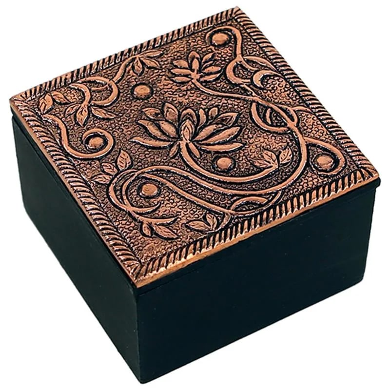 Kästchen klein aus Holz mit Alurelief - Lotus - für Schmuck und Kleinteile
