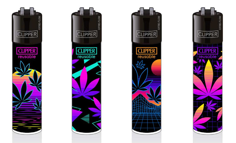 Clipper Feuerzeug Edition Retro Leaf 4 Verschiedene Motive Weed Set