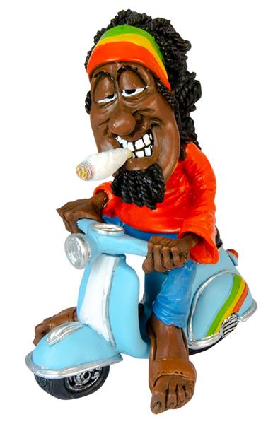 Polyresin figure "Rastaman" on scooter, 12.5cm