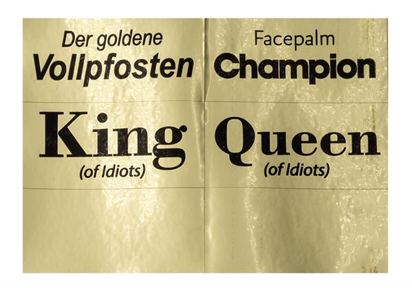 Scherzartikel Goldener Vollpfosten/Facepalm