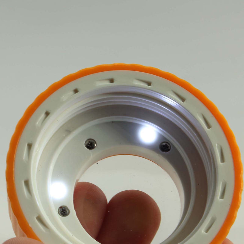 Crusher mit Licht, Akku, Lupe und Aufbewahrungsglas LED & Mini USB - Orange