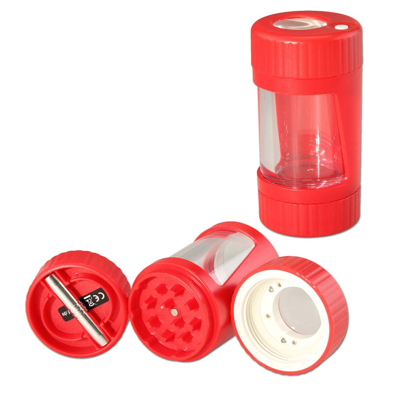 Cruncher mit Licht, Akku, Lupe und Aufbewahrungsglas LED & Mini USB - Rot