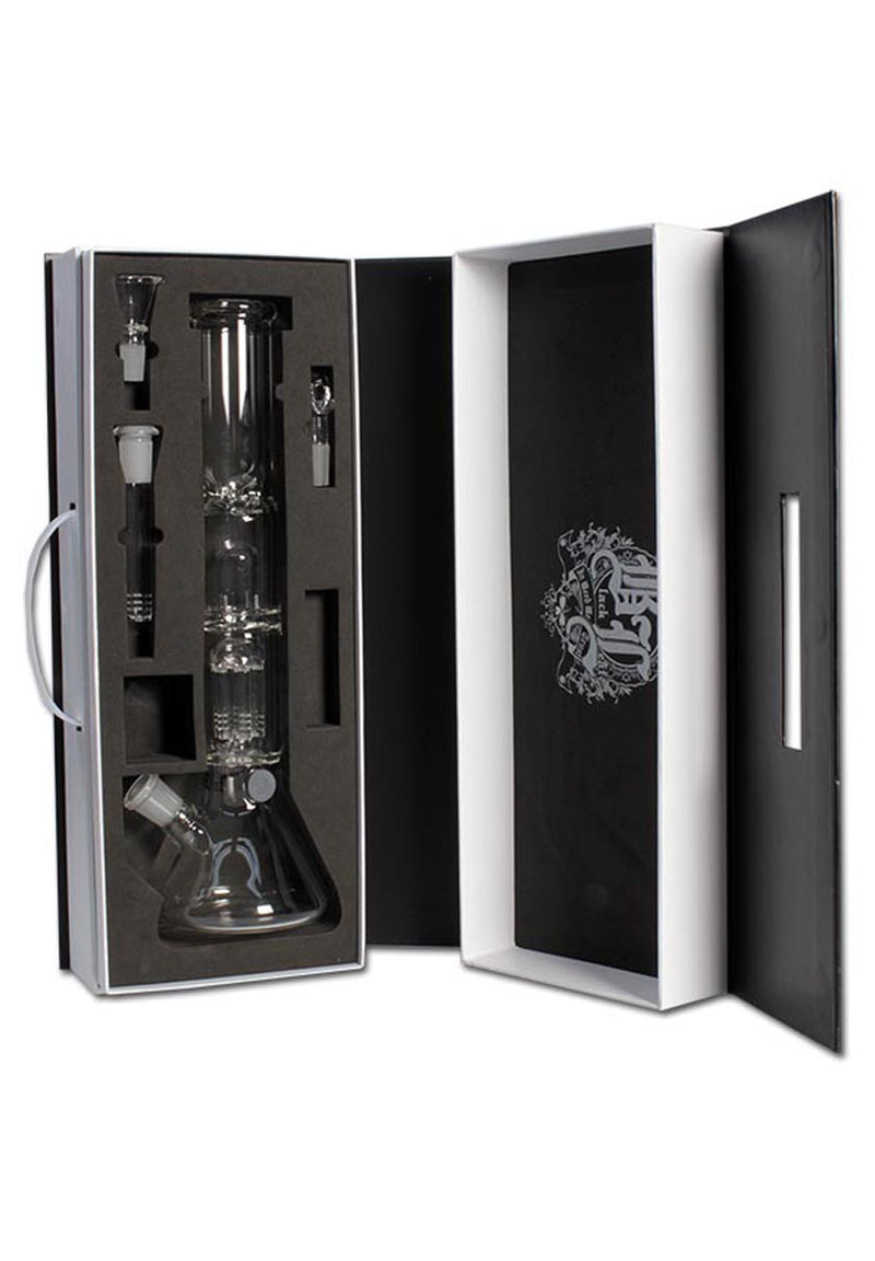 Bong Black Leaf Deluxe im edlen Koffer, Höhe: 36cm Wandstärke 5mm Top Qualität, Ölkopf, 6-Arm Perkolator