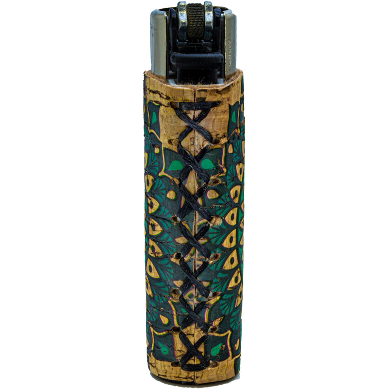 Clipper Feuerzeug - Edition Natural Cork Covers - Serie Mandala - Petrol Leaf