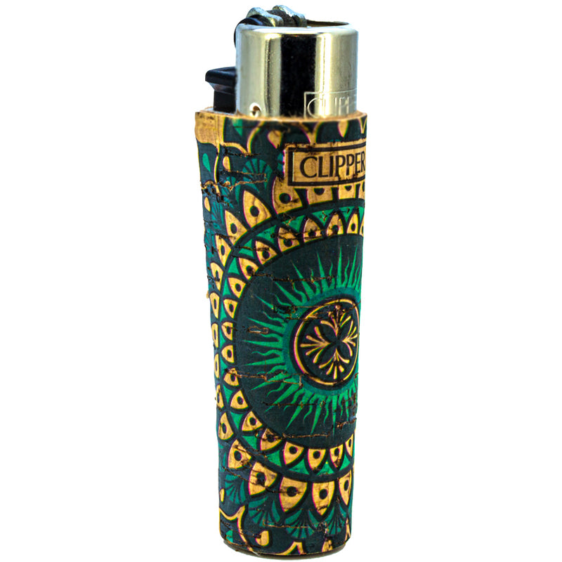 Clipper Feuerzeug - Edition Natural Cork Covers - Serie Mandala - Petrol Leaf