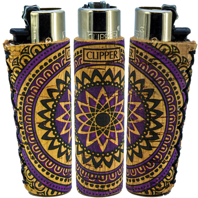 Clipper Feuerzeug - Edition Natural Cork Covers - Serie Mandala - Purple Leaf