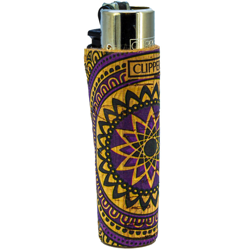 Clipper Feuerzeug - Edition Natural Cork Covers - Serie Mandala - Purple Leaf