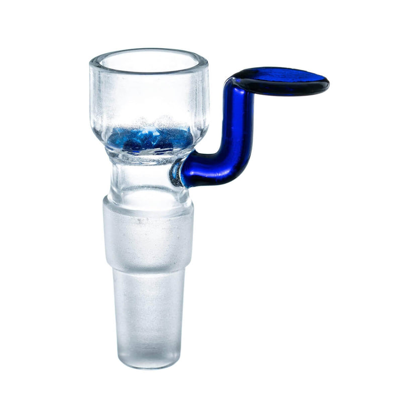 Steckkopf aus Borosilikatglas in 14,5er & 18,8er Schliff, Griff blau mit Glas Sieb