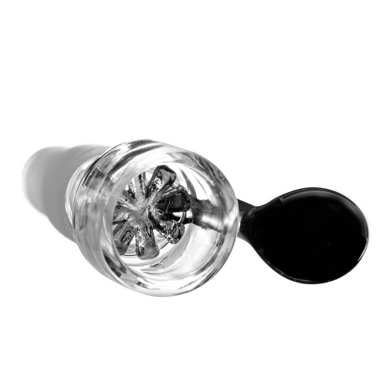 Steckkopf aus Borosilikatglas in 14,5er & 18,8er Schliff, Griff schwarz mit Glas Sieb
