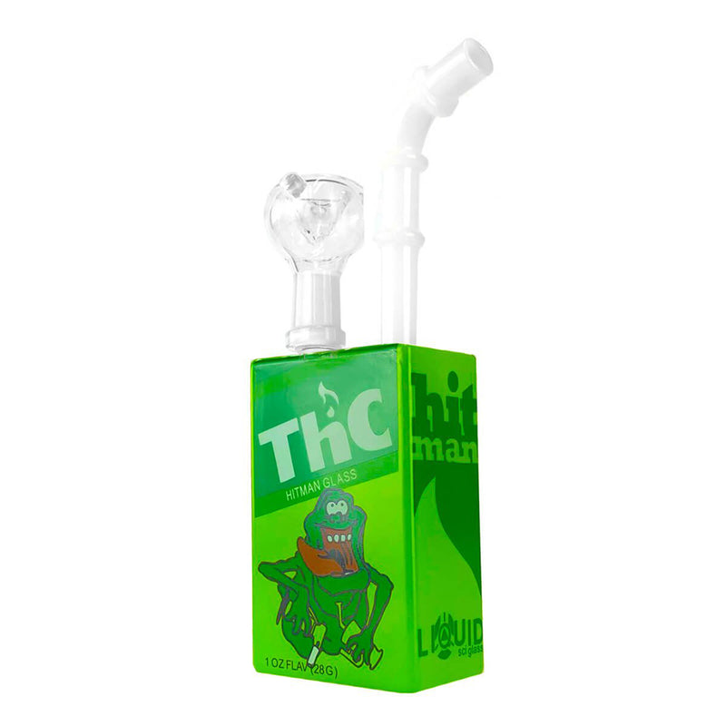 Juice Glass Bong Cartoon THC Slimer H. 19cm - Glaspfeife mit Siebe